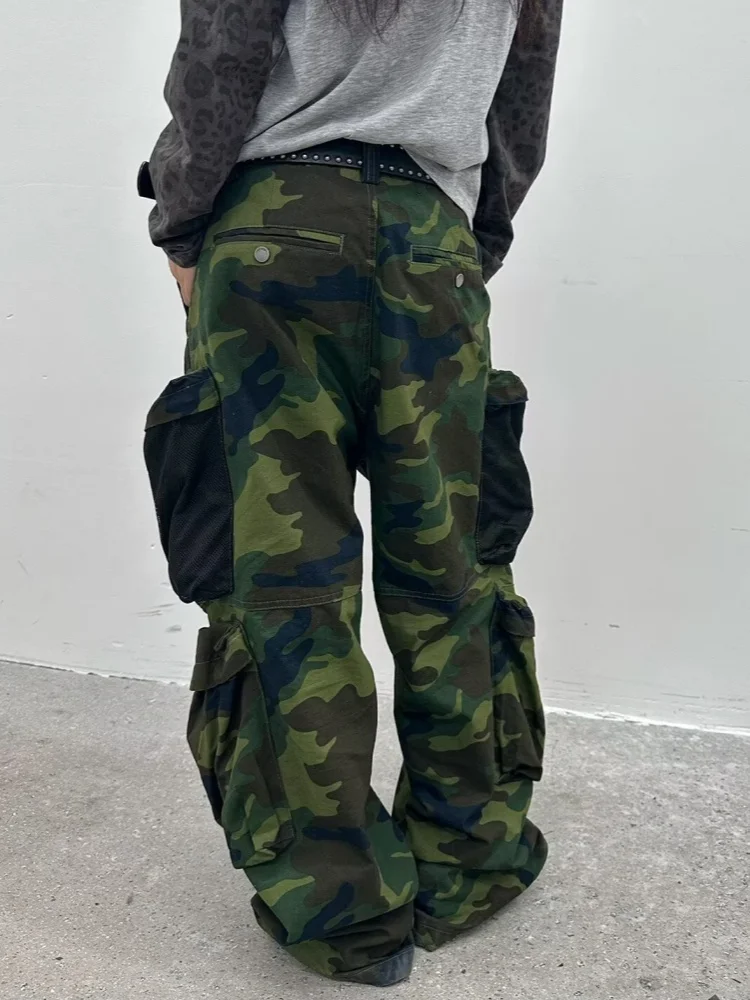 2026 Gothic Y2K Style Camouflage Multi Pockets Baggy Women's Cargo Jeans Pants For Woman Clothing Wide Leg Loose Long Trousers