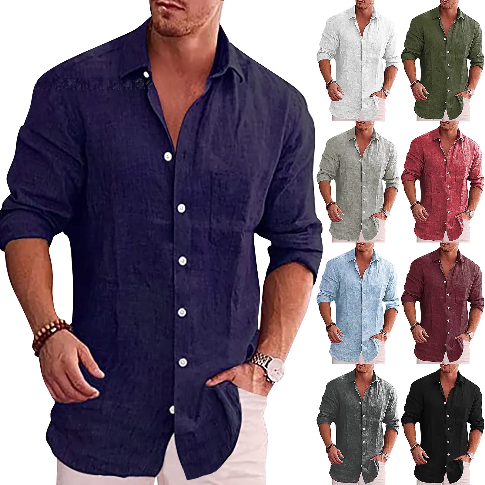 Men Shirt 2023 Spring Solid Baggy Long Sleeve Button Hawaiian Cotton Shirt for Men Blouse Camisa Masculina Streetwear