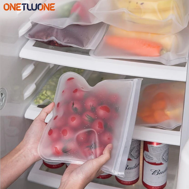 

Reusable Food Storage Bags Leakproof Silicone Ziplock Bags BPA Free Lunch Bag Meat Fruit Veggies Freezer Bags Dishwasher Safe