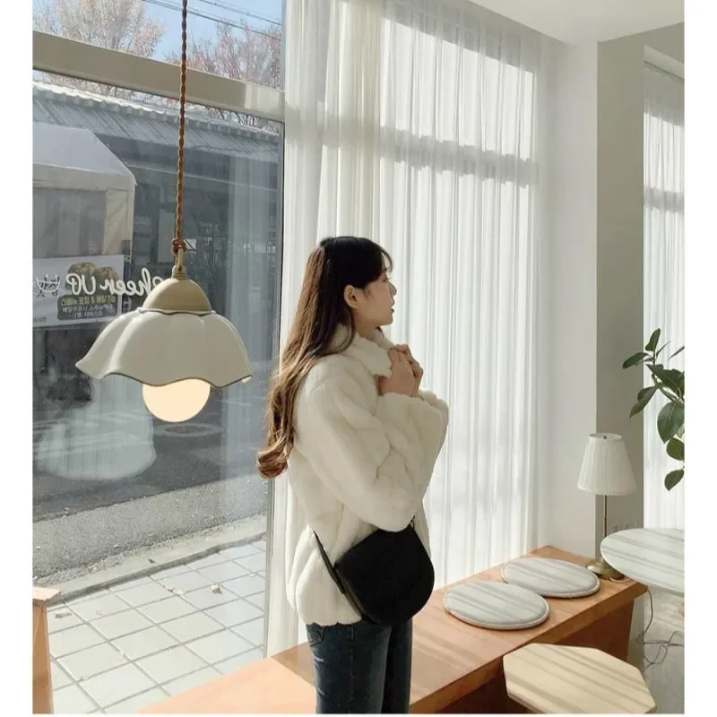 Women's Rabbit Fur Coat 2022 Winter Warm White Comfortable Faux Fur Jacket Long Sleeve Oversize Artificial Fur Overcoat Female