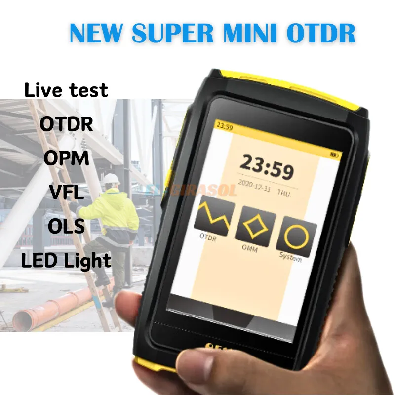 FWT-100 MINi OTDR Active Fiber Live Test 1550nm 20dB Fiber Optic Reflectometer Touch Screen VFL OLS OPM Sc Connector FTTH