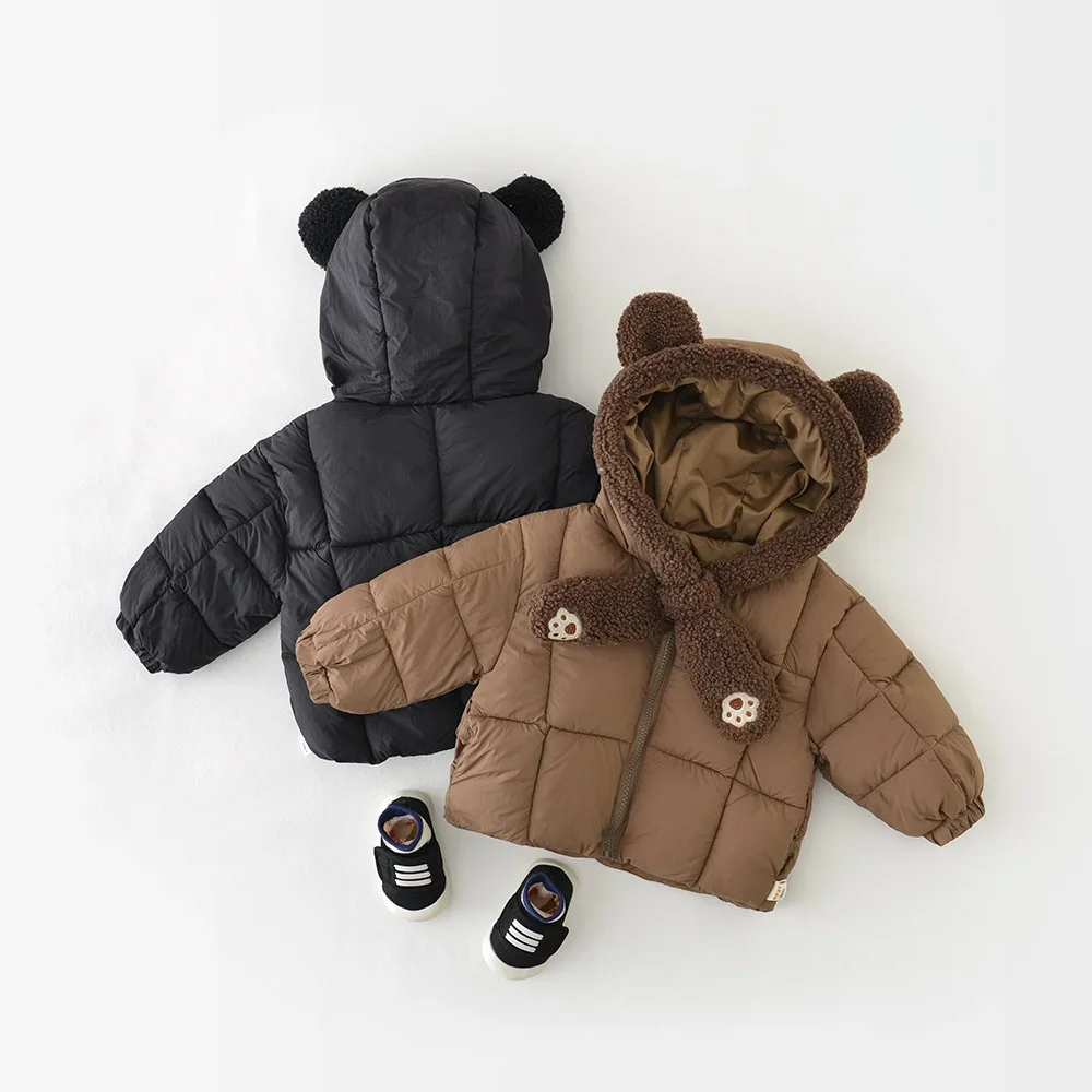 

2025 Winter Baby Coat Cute Bear Ear Hooded Childrren Coat Jacket Hand-Stuffed Cotton Warm Outwear