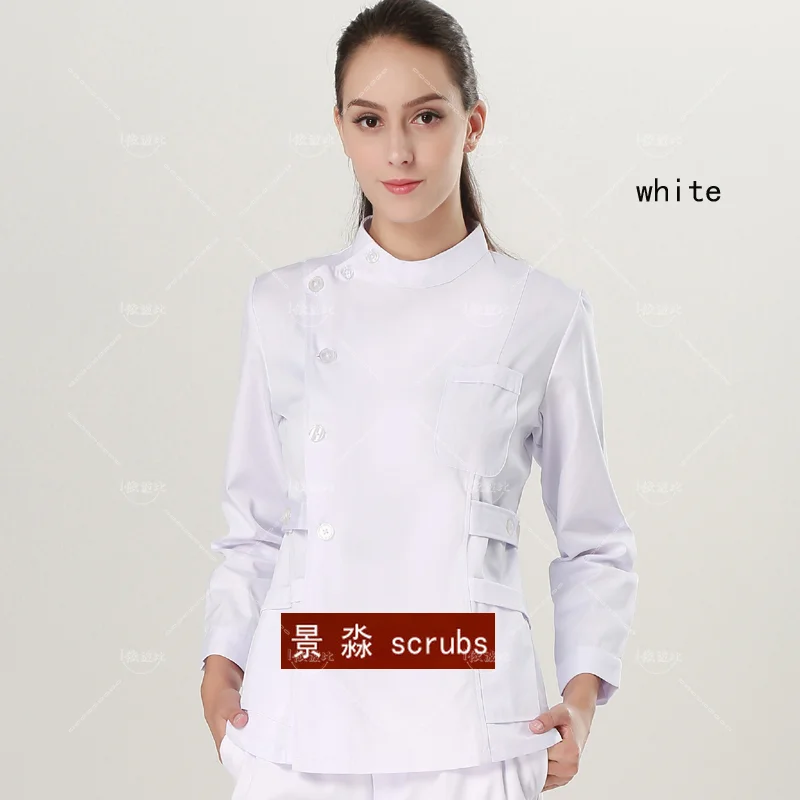 Women Scrub Set Long Sleeve Scrub Coat Side Opening Spa Uniforms Slim Fitting Winter Stand Collar Clinic Dentist Workwear Cotton