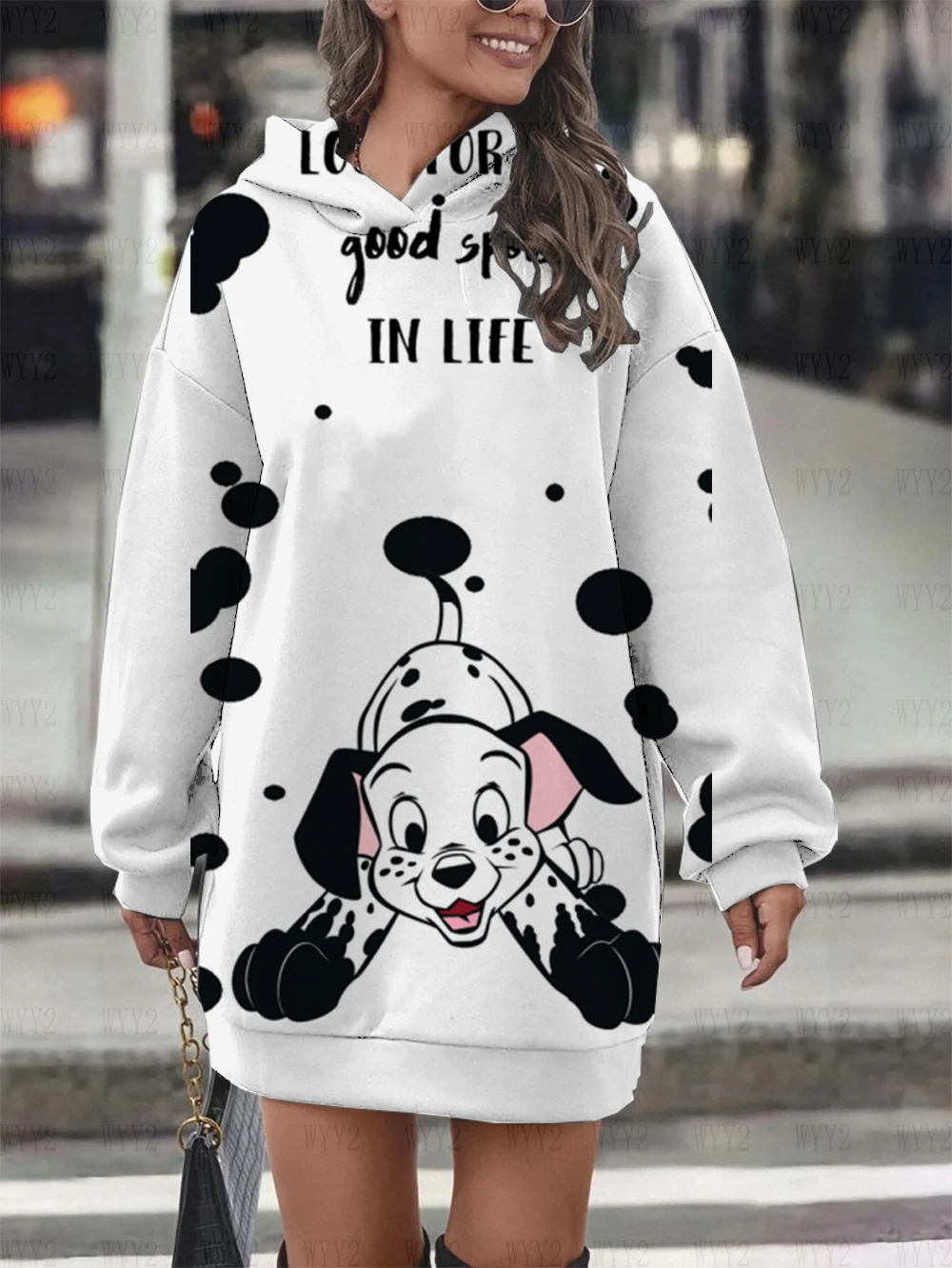 Disney Animals Hoodie Fashion Retro Dalmatians Cartoon Sweatshirt Pullover Cute Harajuku Ladies Sweatshirt Dress Pocket Top