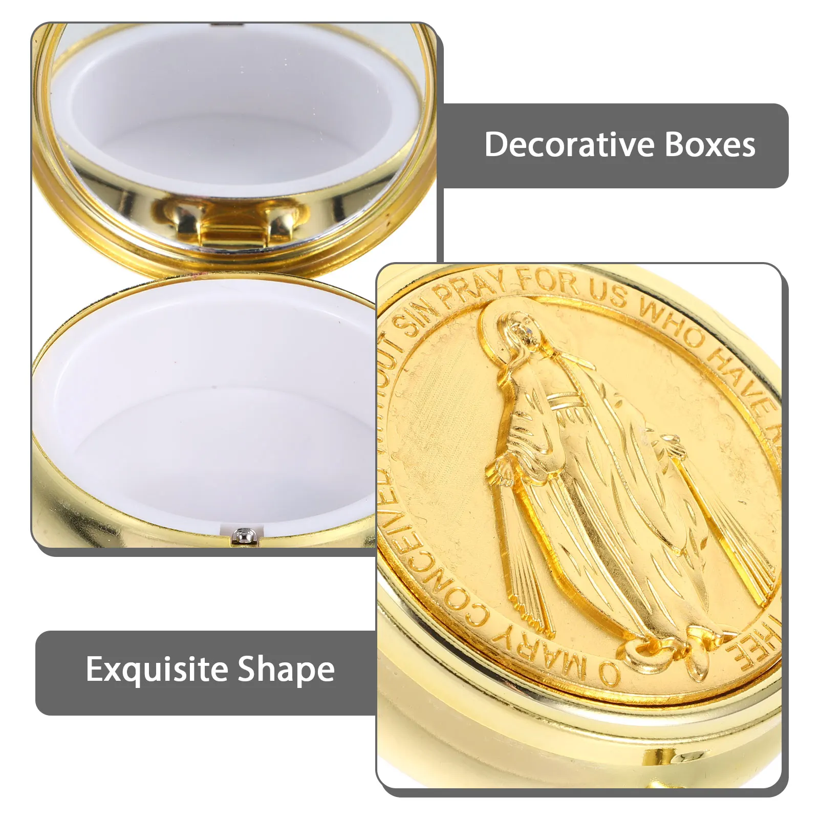 

2pcs Metal Organizer Communion Rosary Case Keepsake Jewelry Rosary Storage For Boys Girls Vintage Round Zinc Alloy Trinket Box