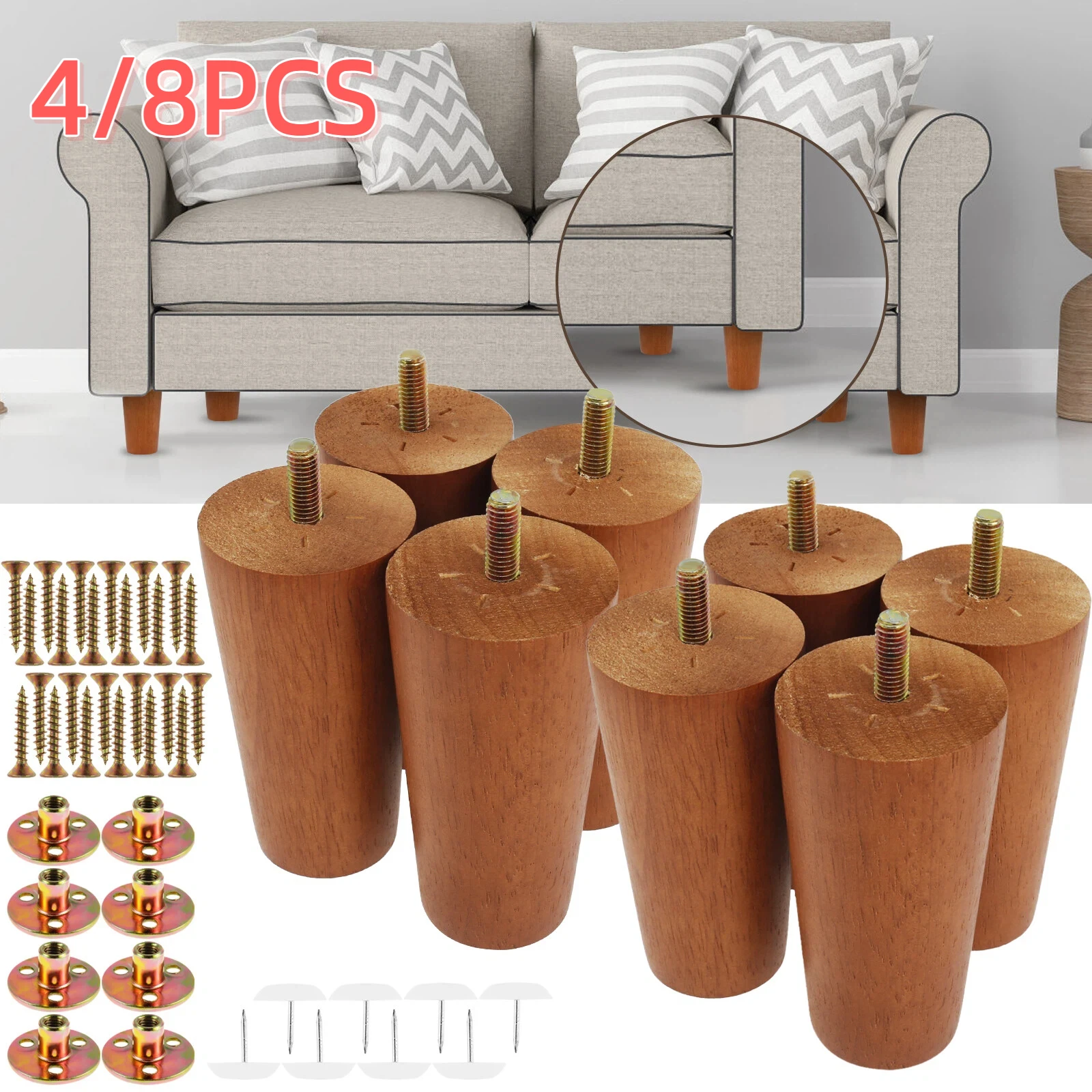 4/8 قطعة أرجل قطع الأثاث الخشبي أرجل أريكة قوية أرجل أريكة صحية أرجل خزانة موثوقة أرجل كرسي متعددة الأغراض لأريكة الخزانة #1