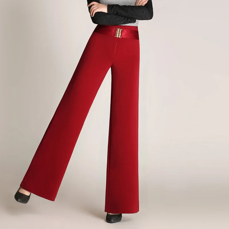 

Women Fashion Beautiful Flare Pants High Waist With Belt Zipper Elegant Office Lady Working Straight Trousers Plus Size 6XL