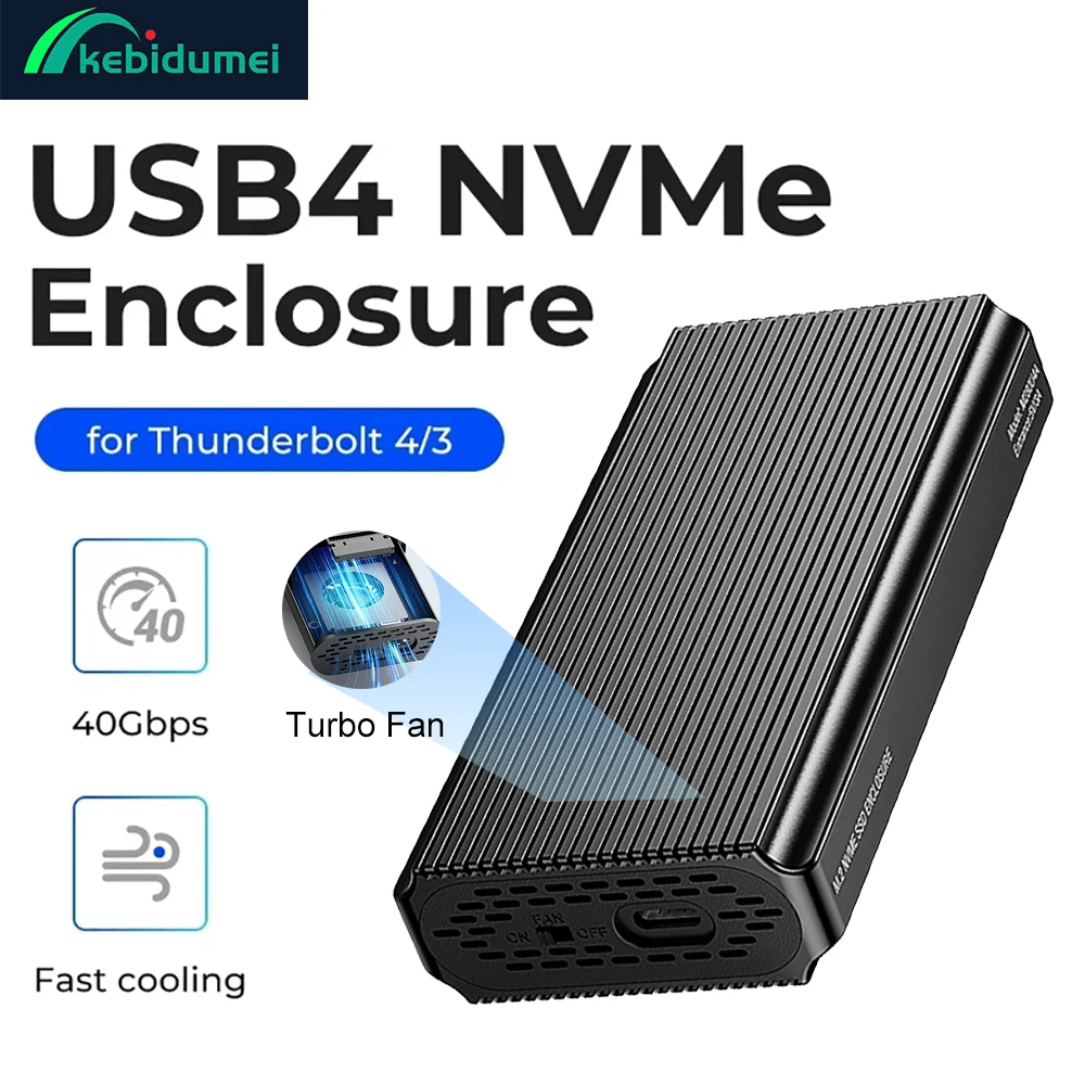 

Kebidumei 40 Гбит/с M2 NVMe SSD Корпус USB4 Thunderbolt 3 4 PCIe Корпус Алюминиевый внешний адаптер твердотельного накопителя с турбовентилятором