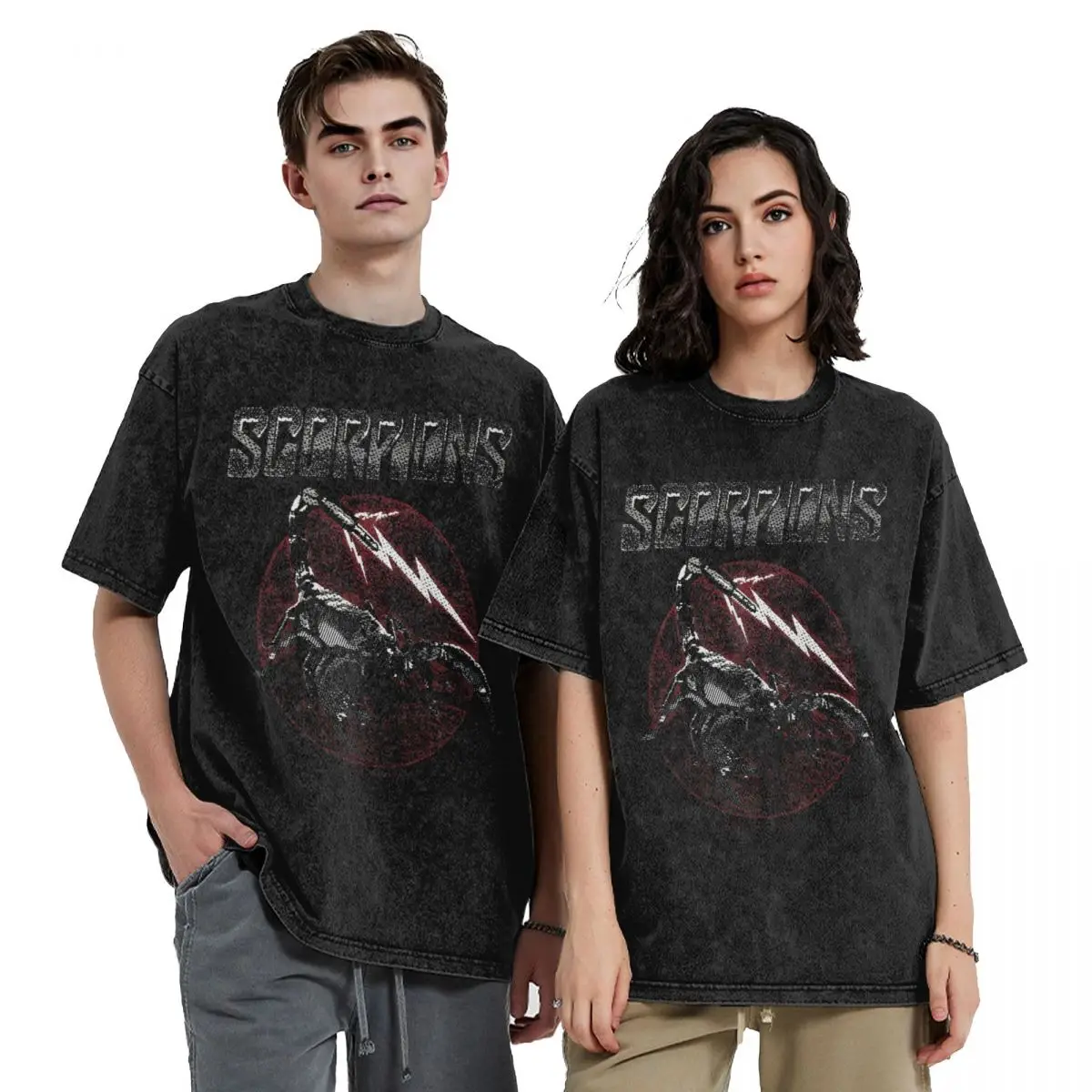Washed T Shirt Scorpions Rock Band Hip Hop Vintage T-Shirts High Street Music Tour Streetwear Cotton Summer Tops Tees Men Women