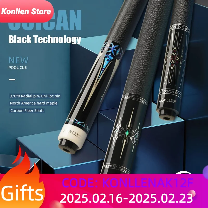 

KONLLEN Billiard New laser series Carbon Fiber Pool Cue Stick 12.2mm Tip 3*8/8 Uniloc Joint Pin Professional Taper Billar K