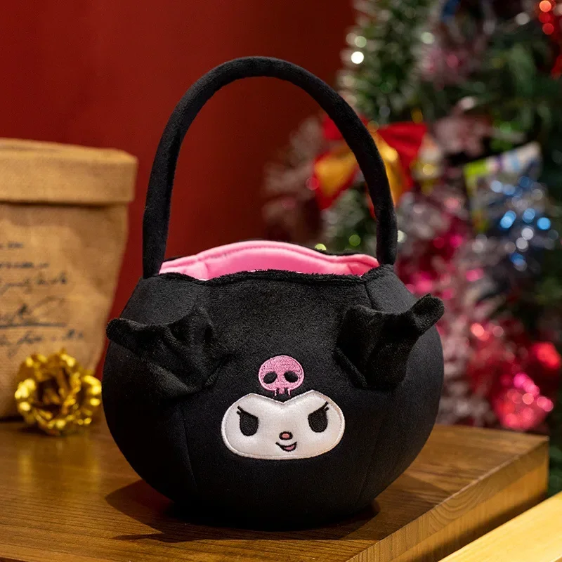 Sanrios My Melody Kuromi Halloween Pumpkin Series Plush Doll Candy Storage Bag Anime Cartoon Cute Plushie Handbag Pendant