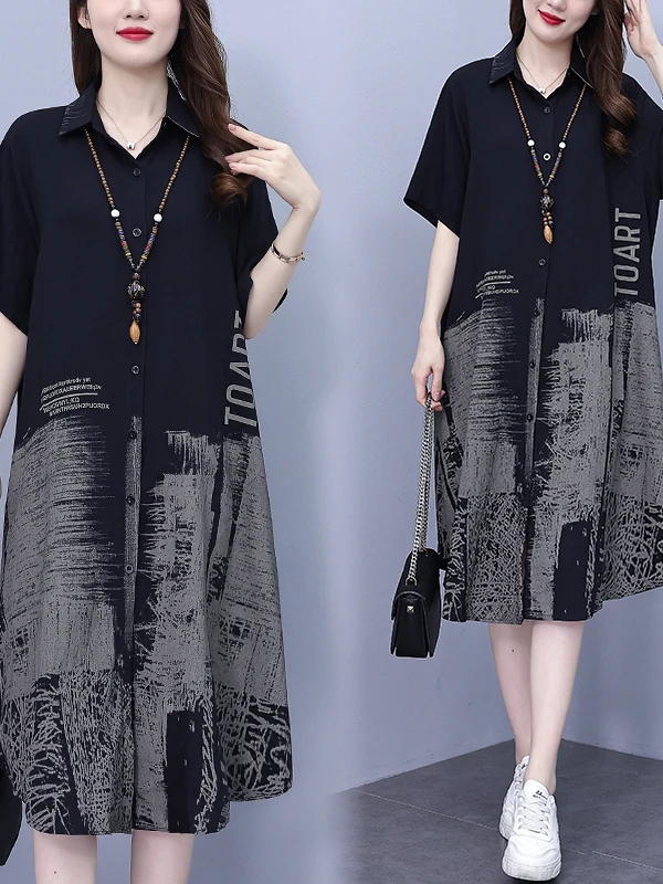 Slimming Effect irt Sle Mid-Length Faion Print Dr Summer New Arrival plus Size Casual Loose Waist Soft Fabric