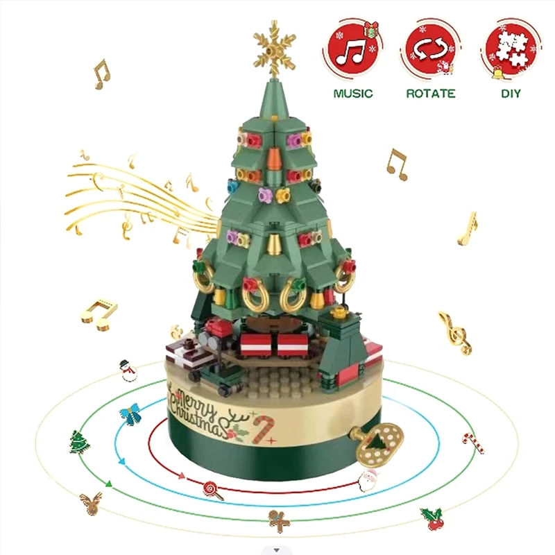 1 PCS Christmas Tree Brick Music Box ABS Christmas Tree Music Box DIY Christmas Tree Building Block Music Box