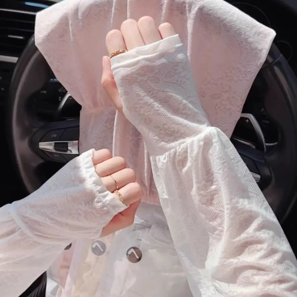 通気性の薄いレースのアイスシルク袖花抗 UV 日焼け止めスリーブアームカバー日焼け止めサイクリング手袋屋外