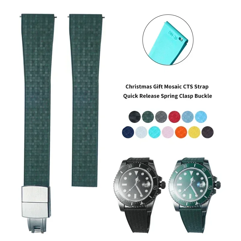 Mosaic CTS Rubber Watch Strap 20mm 21mm 22mm For Rolex Submariner Seiko Watch Quick Release Spring Clasp Buckle FKM Watch Bands