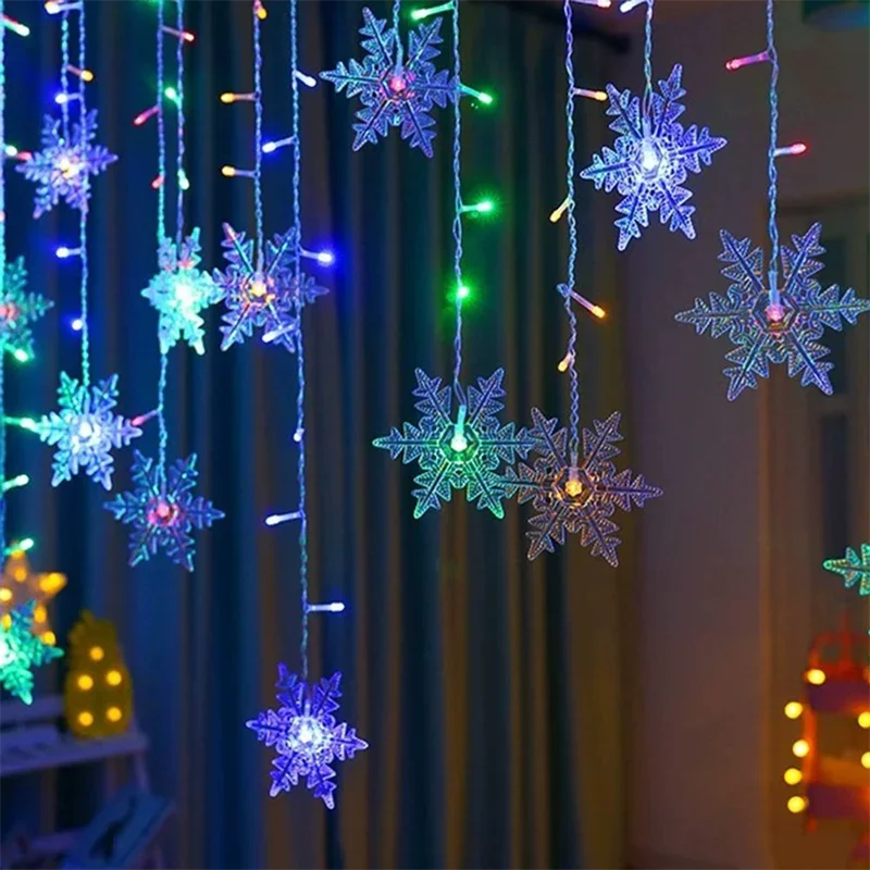 Decoração de natal led floco de neve cortina cicle luz de fadas 8 modos piscando luzes da corda para jardim casamento casa ano novo