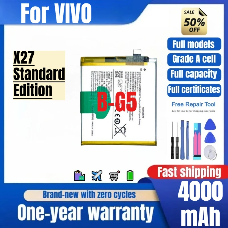 B-G5 for VIVO X27 Standard Edition Phone Battery High Quality High Capacity Battery Replacement Bateria Grade A Cell with Tools