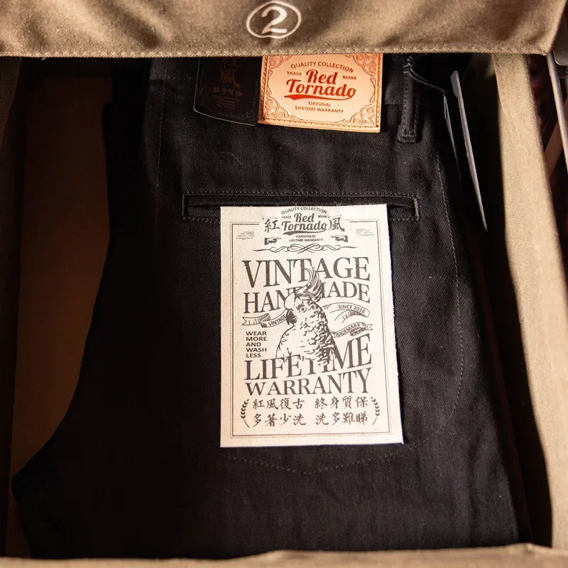 Red Tornado Black Men's Jeans Relaxed Fit 14.5oz Selvedge Denim Officer Trousers - Image 3