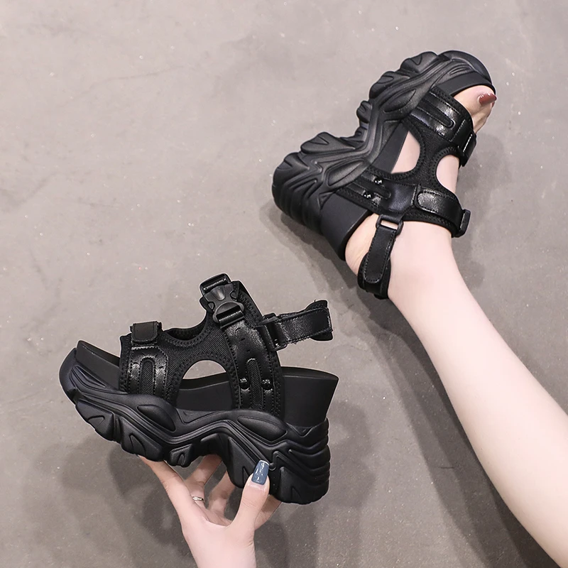 2024 New Summer High Platform Women Sandals Buckle Wedges Bling Shoes Fashion Outside Chunky Sandals Beach Casual Slides Woman