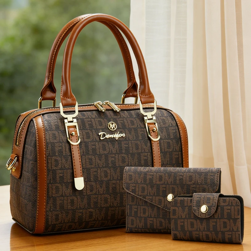 

3-piece set of Boston women's bags, featuring letter-printed contrast-colored handbags, large-capacity women's bags suitable