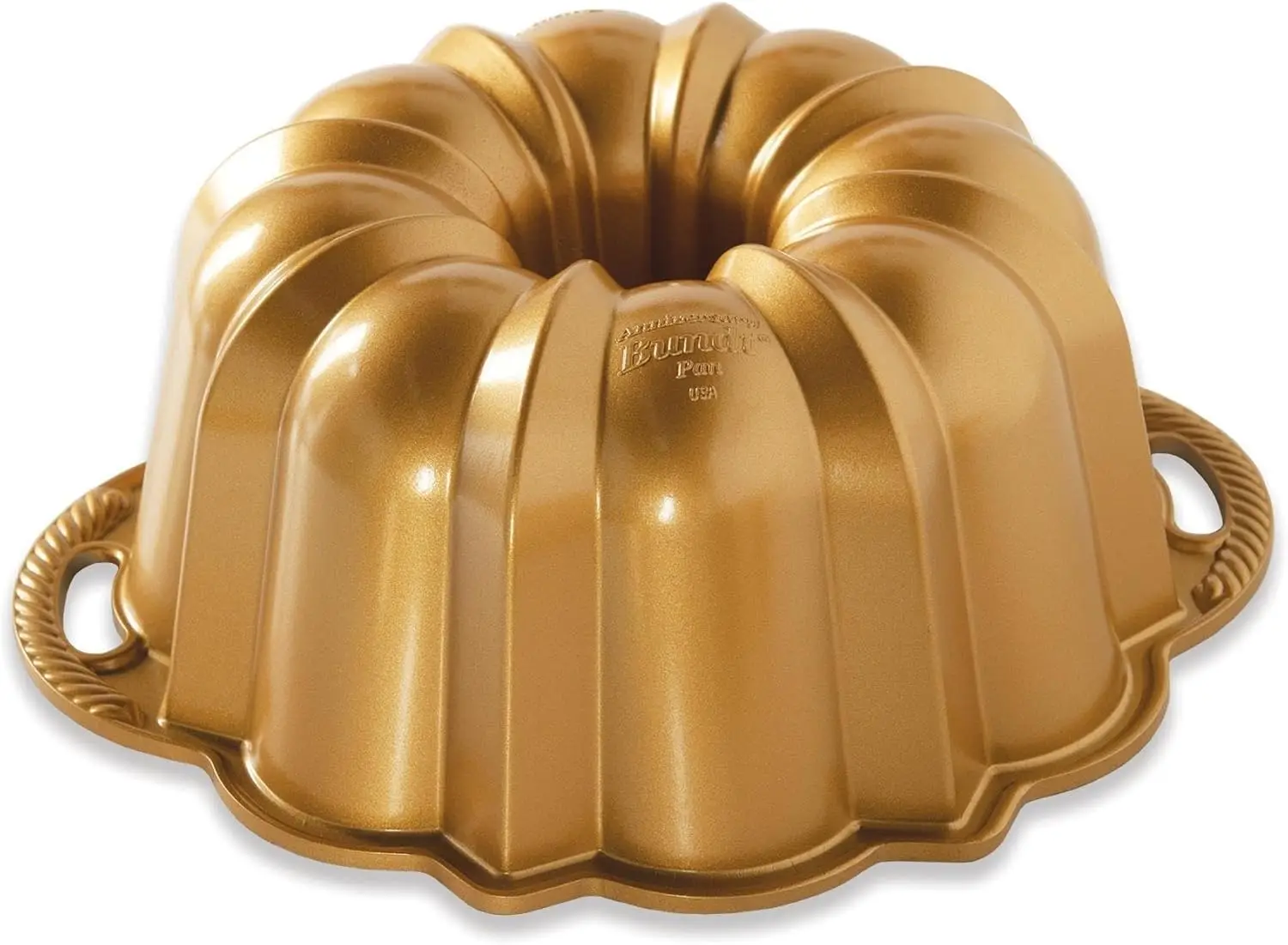 

Форма для выпечки Bundt на 12 чашек, золотистая, с удобными ручками, пригодна для духовки до 400°F ° Ф