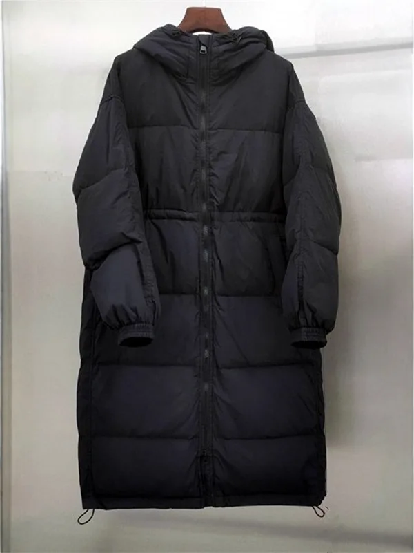 2025 nova jaqueta feminina moda outono inverno grosso quente longo pato branco puffer casaco quente grande solto com capuz parkas outwear