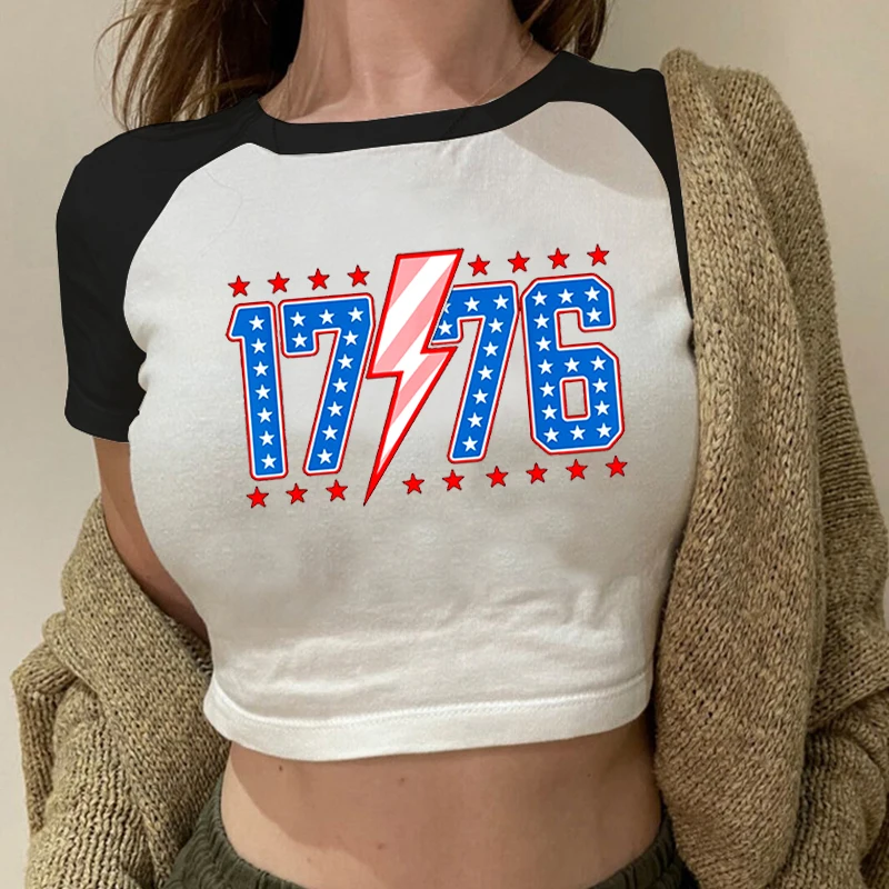 American 1776 Monogram Women's Crop Tops Y2k Women's Blouses Carnival Clothing Women's Women's Clothing Sale