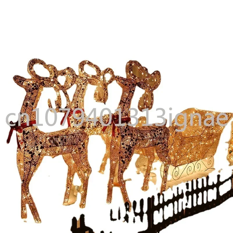 Christmas Deer Pulling Car Luminous Deer Pulling Car Iron  Deer Christmas Elk Decoration Hotel Hall Window Decoration Supplies