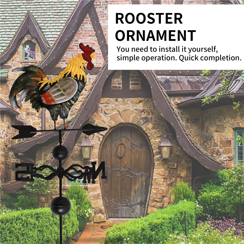 A59E-ريشة الطقس المعدنية مع زخرفة الديك ريشة الرياح كيس الطقس لسقف الطقس دوارات للأسطح الطقس الديك