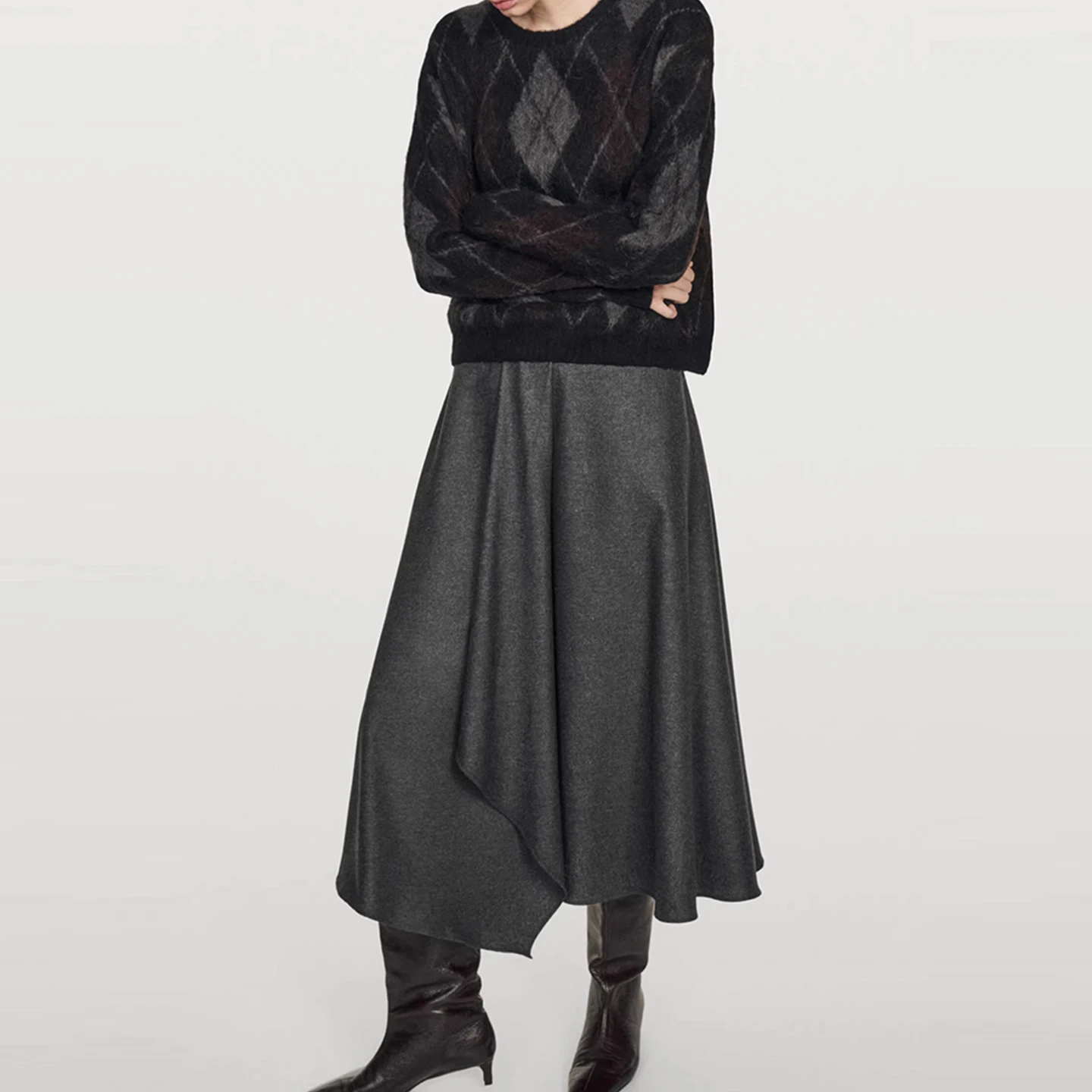 Faion – jupe mi-longue asymétrique pour femme, taille moyenne, ligne a, tenue quotidienne européenne, nouvelle collection hiver 2025