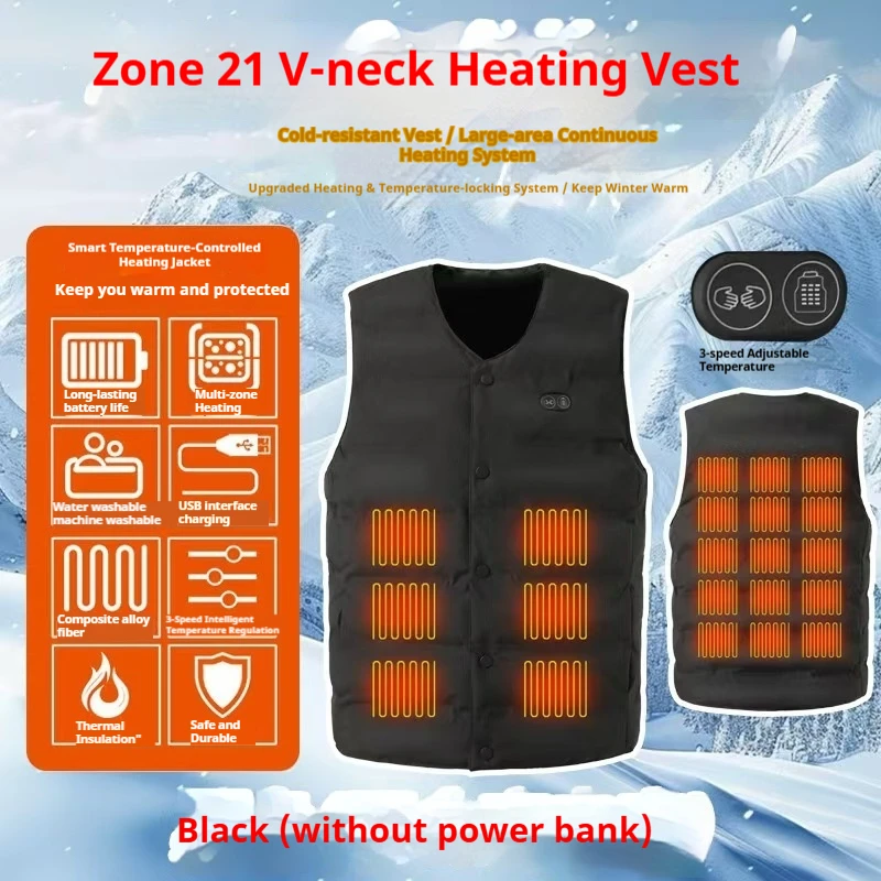 

New Winter 21 Zone V-Neck Heating Vests Unisex Usb Intelligent Dual Control Heating Vest Street Gear Motorcycle Rider Vests