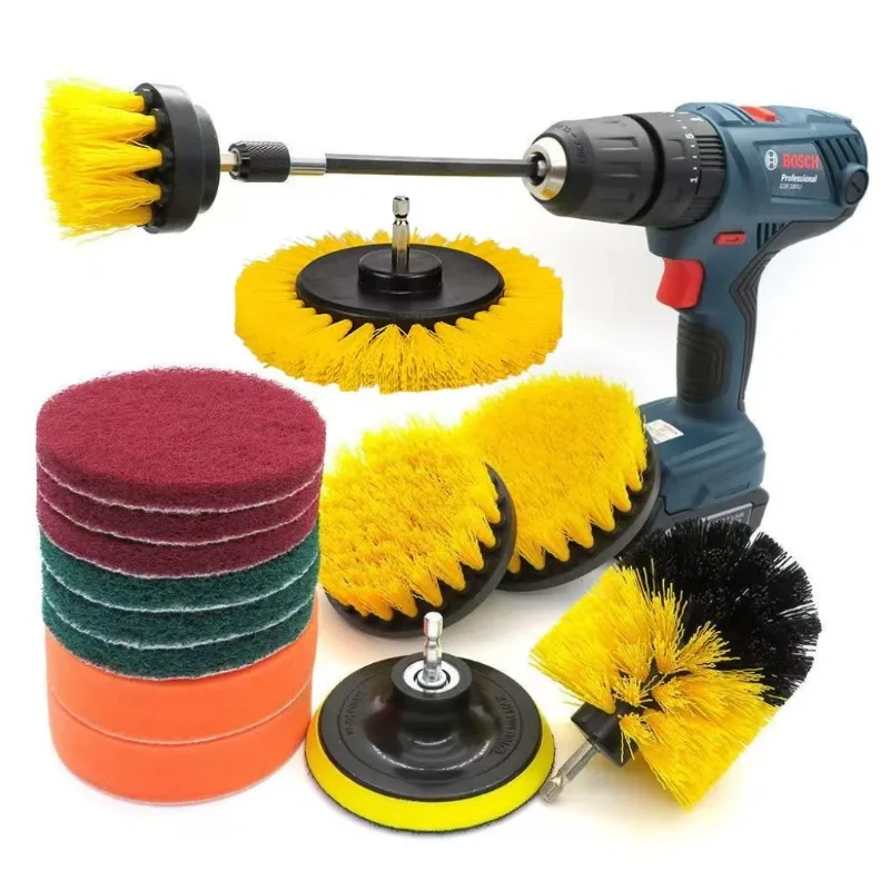 Electric Drill-Brush Kit Power Scrubber Brush For Carpet Bathroom Surface Tub Furniture Shower Tile Tires Cleaning Tool