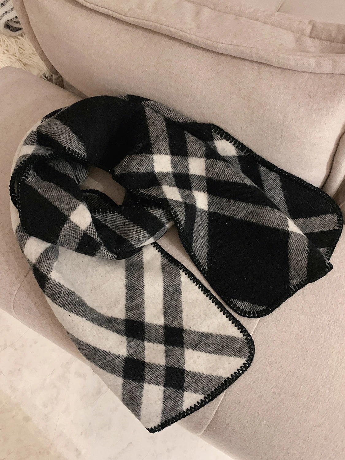 トレンドレトロ両面チェック柄スカーフ暖かいネックウォーマーショルダーラップ女性用韓国風ウール生地冬コレクション