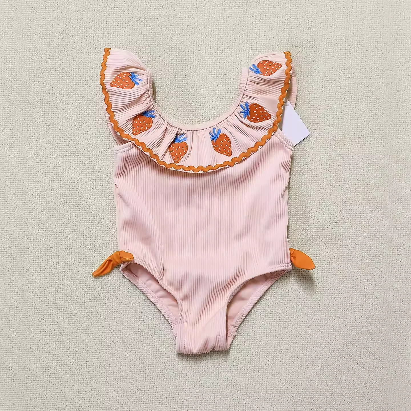 Beach Vacation Swimsuit 20260 - 8-Year-Old Girls' One-Piece Swimsuit with Ribbed Fabric