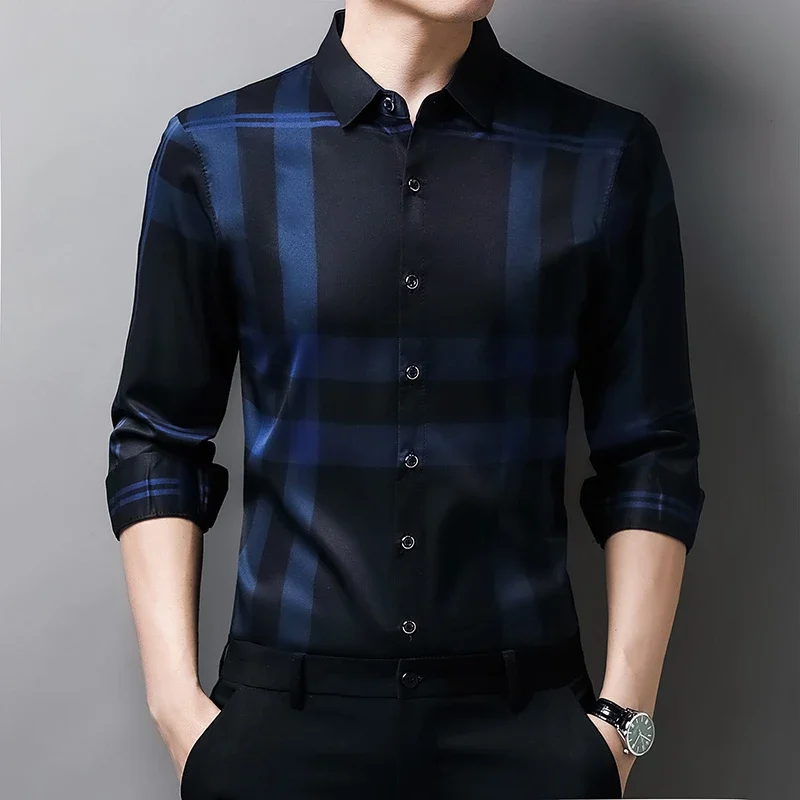 New Men\'s Casual and Fashionable Long Sleeved Shirt with Printed Anti Wrinkle Business Shirt