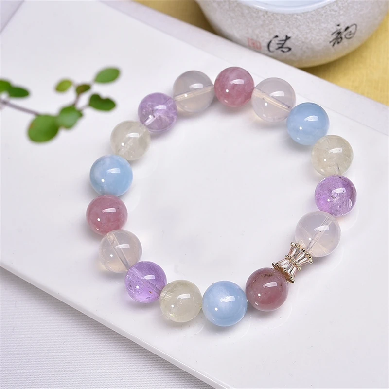 10MM Natural Purple Rose Quartz Amethyst Bracelet Handmade Crystal Quartz Jewelry Stretch Bangle Children Birthday Gift 1pcs