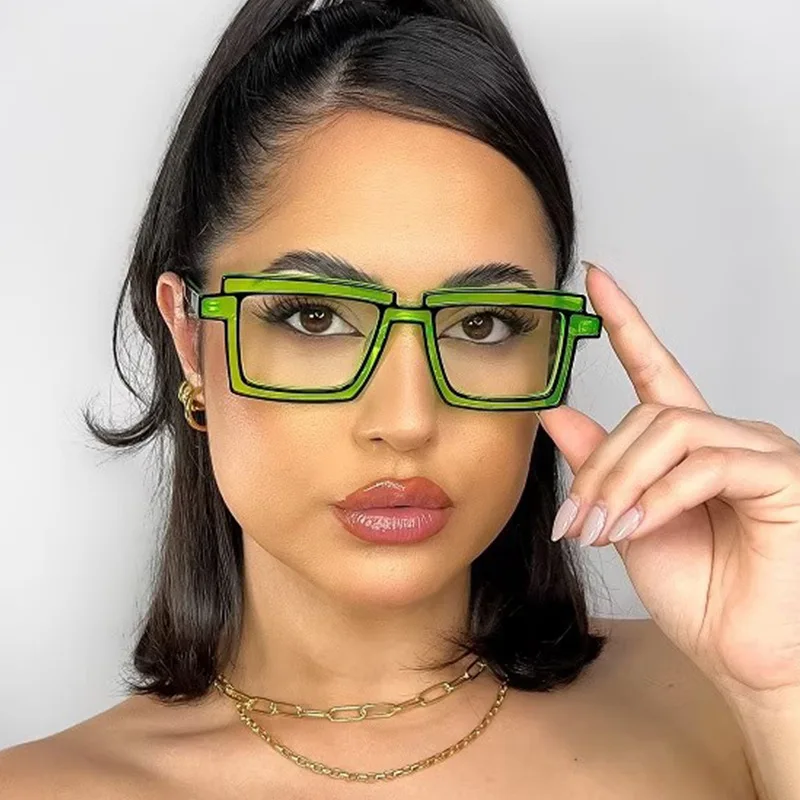Luxus Designer Mode unregelmäßige quadratische Brille Rahmen Neon Brillen fassungen Unisex Anti Blaulicht Lese Presbyopie Brille – Detail 8