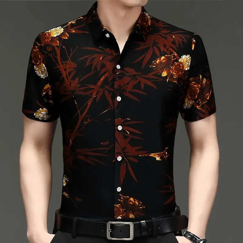 

New Summer Men's Flower Animal Pattern Short sleeved Shirt Top