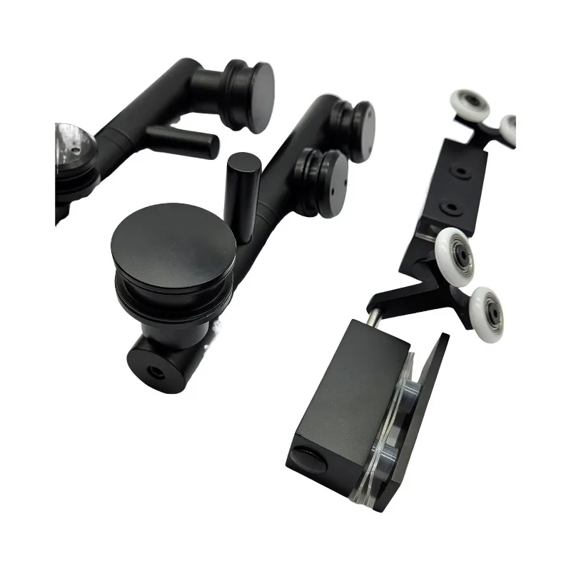 

Matte Black Stainless Steel Bathroom Sliding Door Pulley Folding Glass Shower Set Sliding Door Lift Wheel Kit