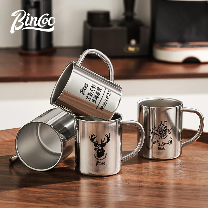 Bincoo double-layer 316 stainless steel coffee cup design niche scale measuring cup American latte milk cup