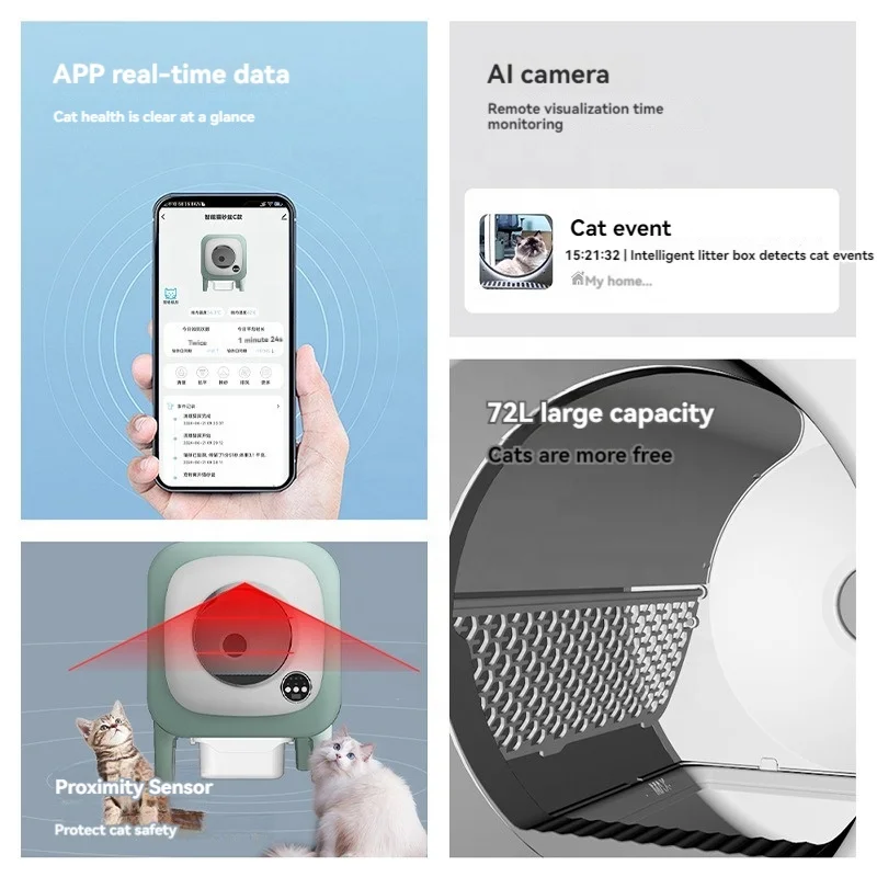 Customizable AI Automatic Cat Litter Box Large Space Air Circulation Self-Cleaning Features Safe APP Litter Box Accessory