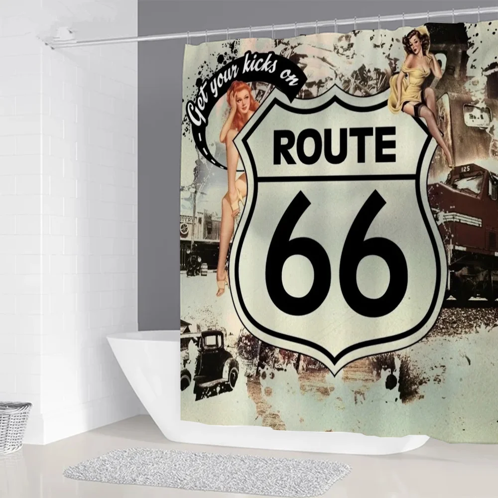 Highway Route 66 Shower Curtains for Bathroom Accessories European Curtain Folding Partition Bath Bedrooms Things the Set Home