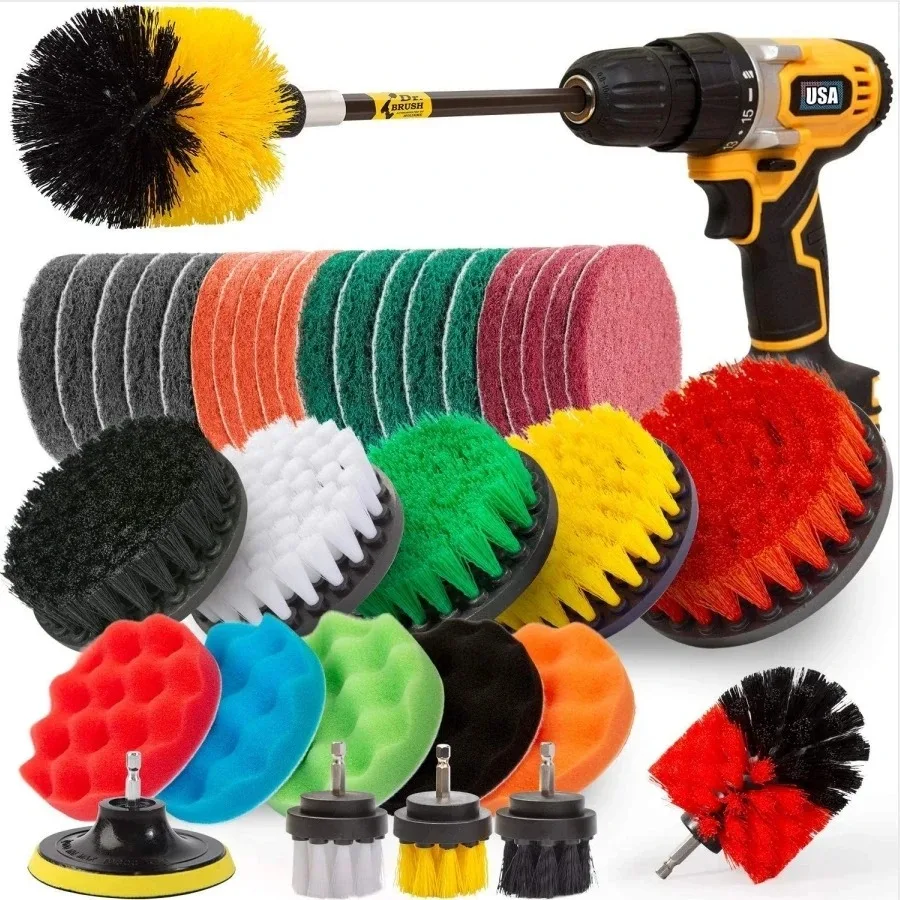 Electric Drill Brush Attachment Power Scrubber Car Wash Polisher with Scrub for Cleaning Showers Tubs Bathroom Tile Grout Carpet