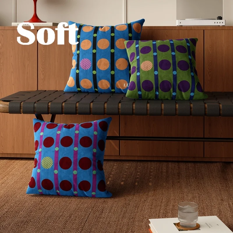 Retro Polka Dot Pillow Office Nap Pillow Car Sofa Living Room Bedroom Removable Cover Pillow Home Decorative Cushion