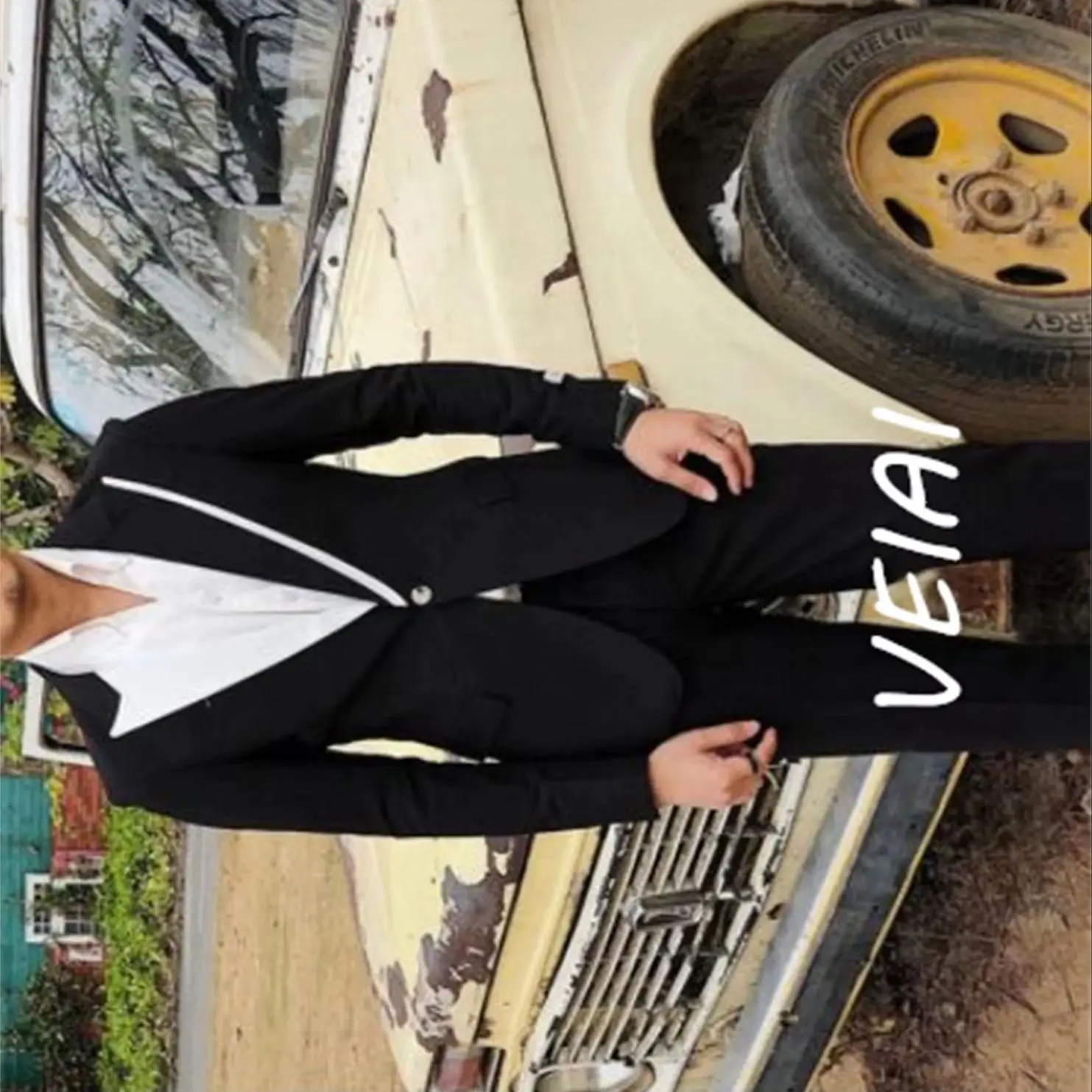 

CustomizedCasual Mens Suits With Black Pants for Club Party British Style Wedding Tuxedo 2 Piece Groom Male Fashion Jacket