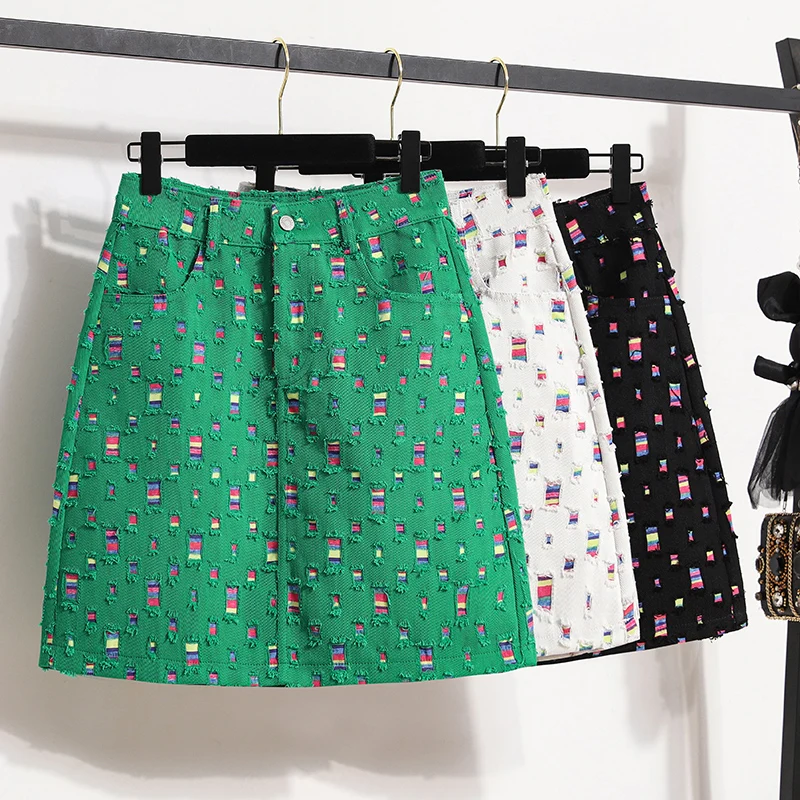   Patchwork A-lijn rok Trendy hoge taille denim rok voor dames zomer plus maat f body rok