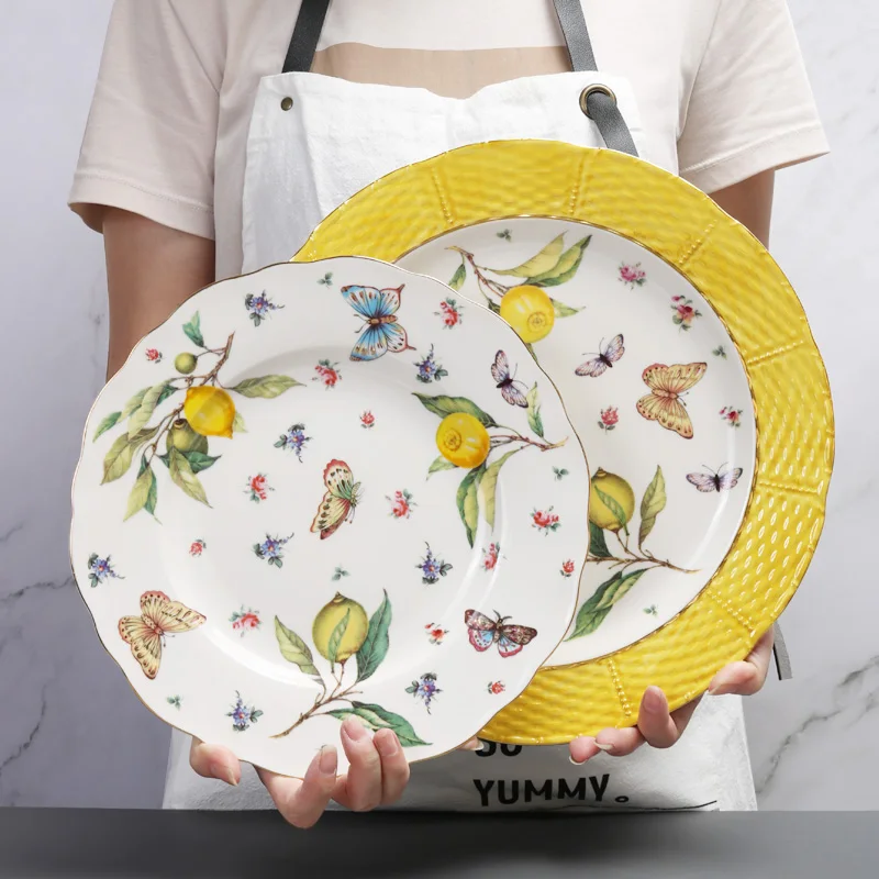 Nordic lemon ceramic food plate teapot sugar bowl household irregular plate salad platter tableware dishes dish sets bone china