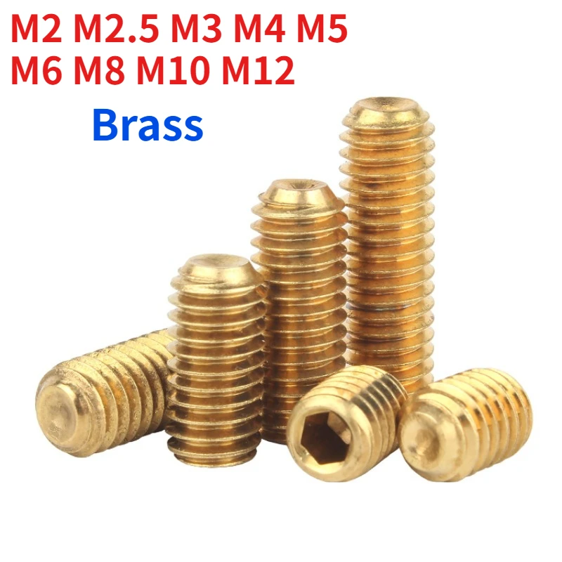 DIN 916 Brass Cup-Head Hexagon Socket Set Screws,  Copper Headless Bolts, Concave-End Grub Screw  M2 M2.5 M3 M4 M5 M6 M8 M10 M12