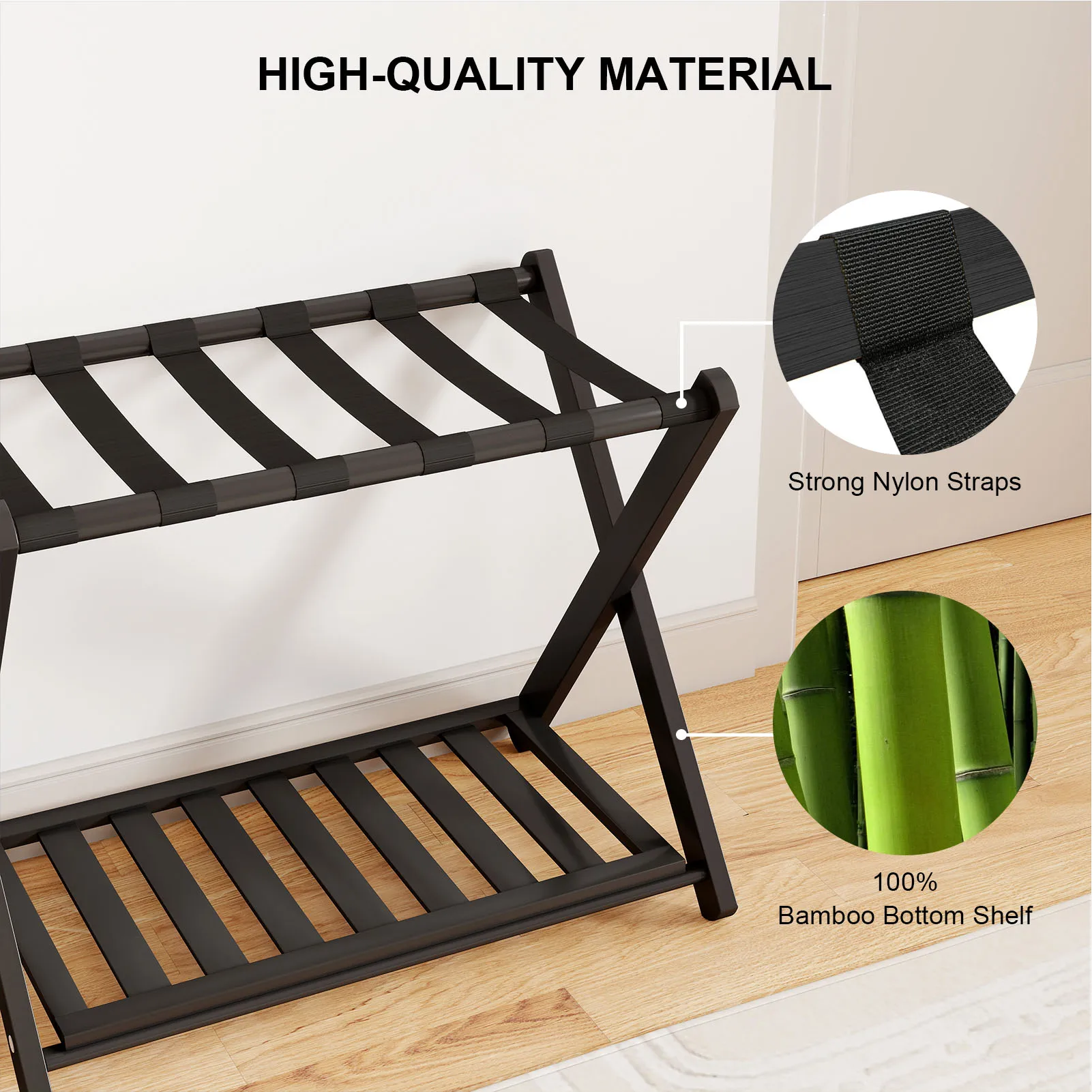 Luggage Rack Foldable Thickened Wood Suitcase Stand with Storage Shelf for Hotel Bedroom Guest Room Luggage Rack Luggage Stand