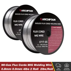 ARCCAPTAIN 2KG Flux Core Non-Gas Welding Wire 0.8mm 2 Roll Carbon Steel E71T-GS For Household MIG Welding Machine Soldering